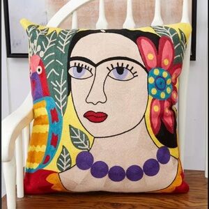 Frida Kahlo Colorful Embroidered Accent Pillow
